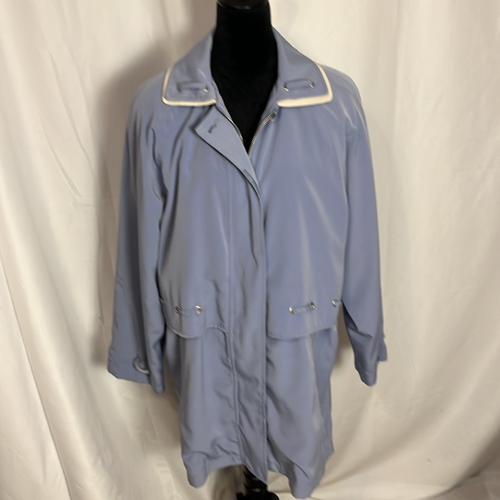 Vintage CS lightweight coat: (L) periwinkle with cream. Grommet and rope trim.